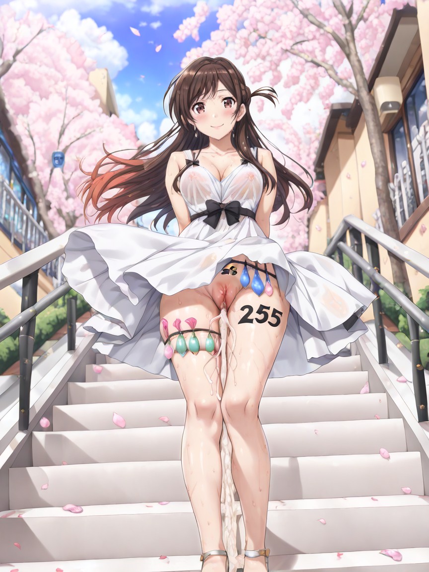 Small Breasts, Standing Under Sakura Tree, Wide Angle Hentai AI Porn