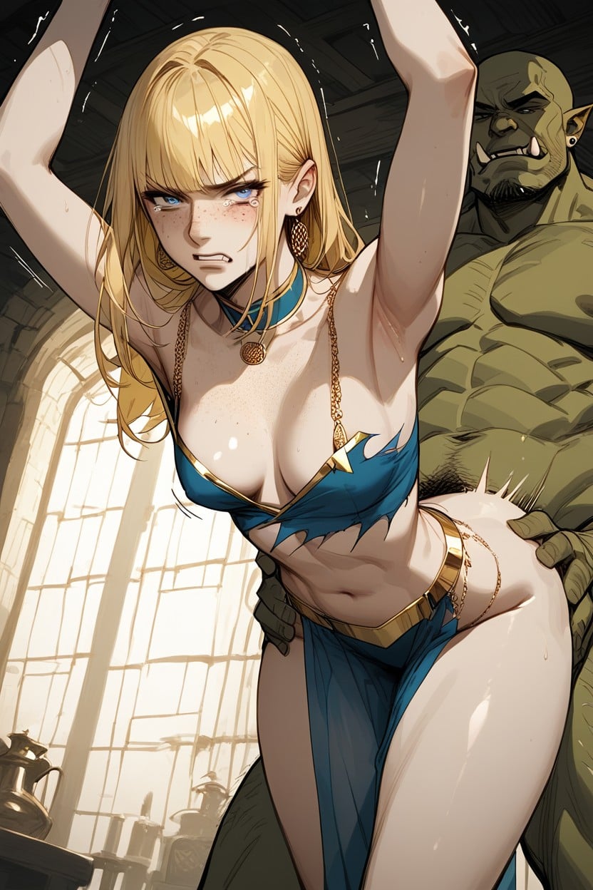 Blue Eyes, Arms Up, Suspended From Ceiling Hentai IA