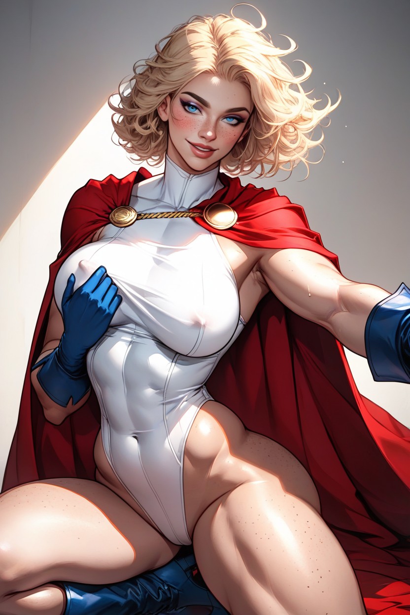 Blue Gloves And Boots, Full Lips, Muscular AI Porn
