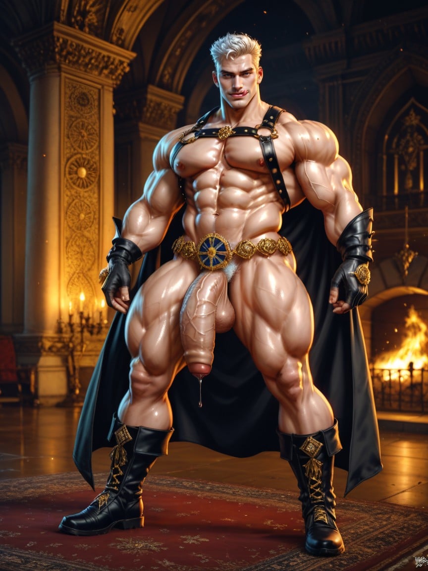 Golden Knight Boots With Diamonds, Pelo Blanco, Piel Grasa Porno gay IA