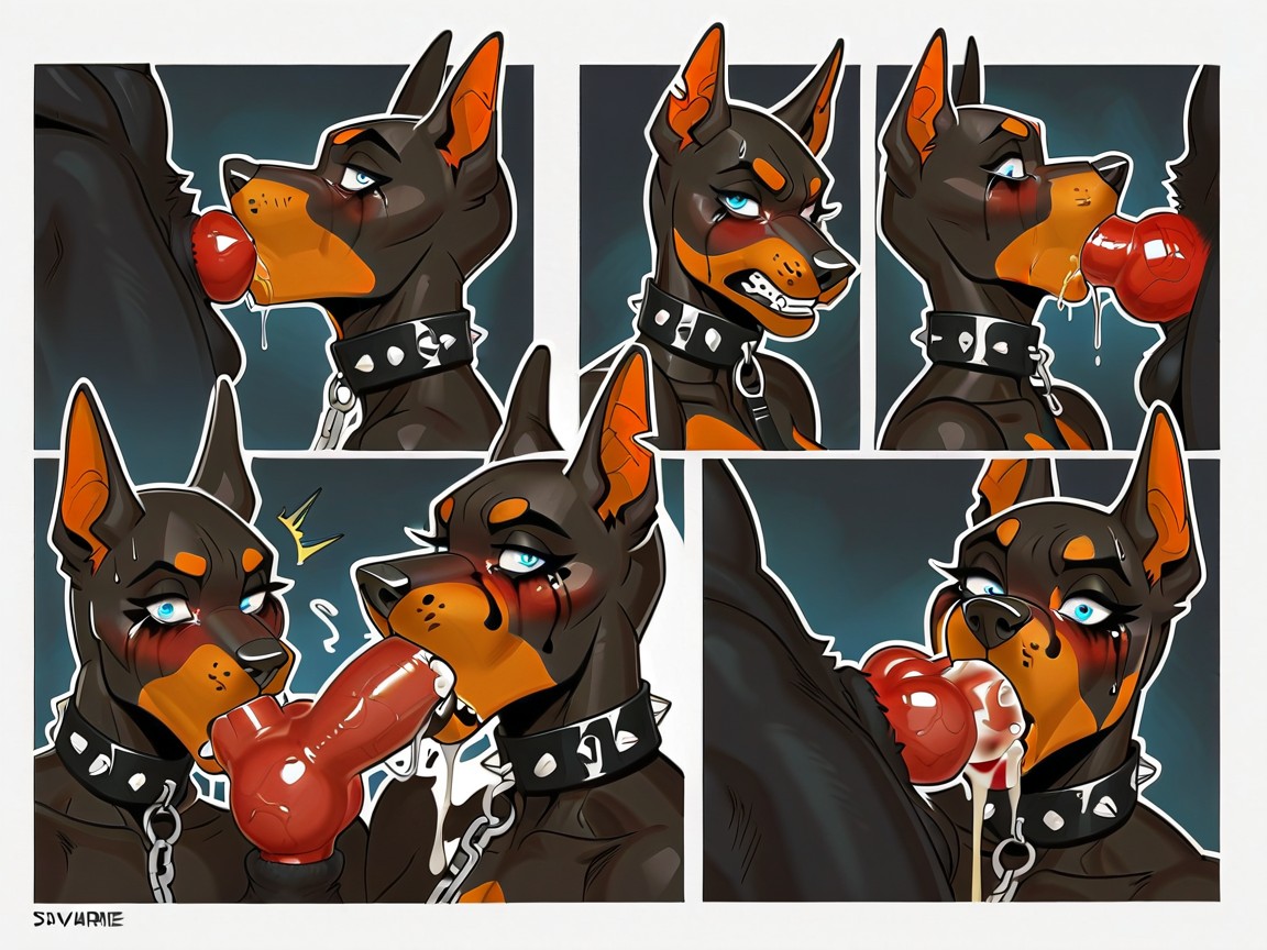 White Straps, Doberman, Ripped Stockings Furry AI Porn