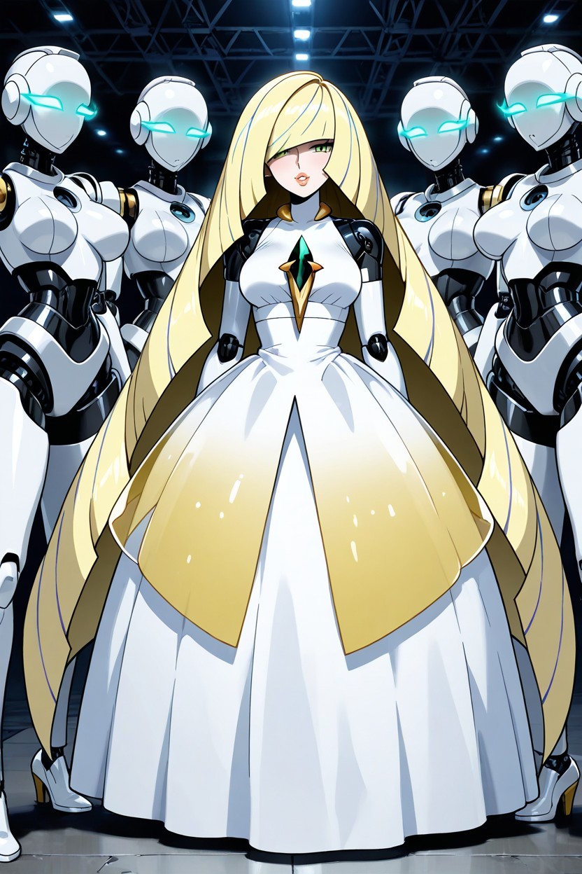 Harem Of Robots, Wide Hoopskirt, White Dress Porno IA