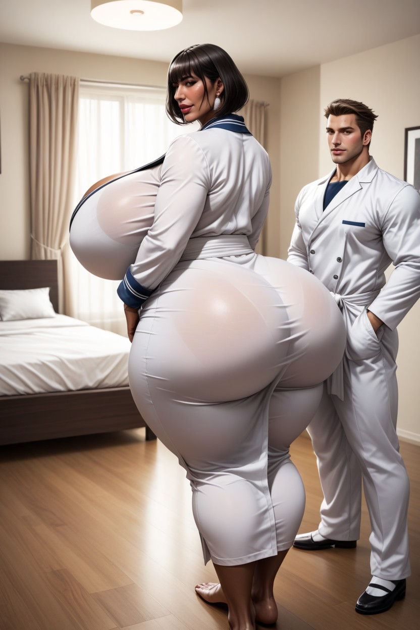 Thick Lips, White Man Bodybuilder, Kolossale Brust KI Porno