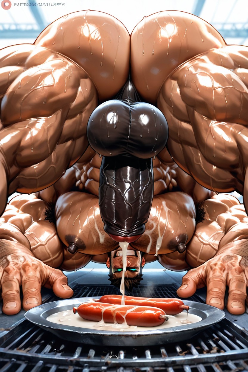 Heavy Huge Thighs, Brown Hair, Cum On Chest AI Gay Porn
