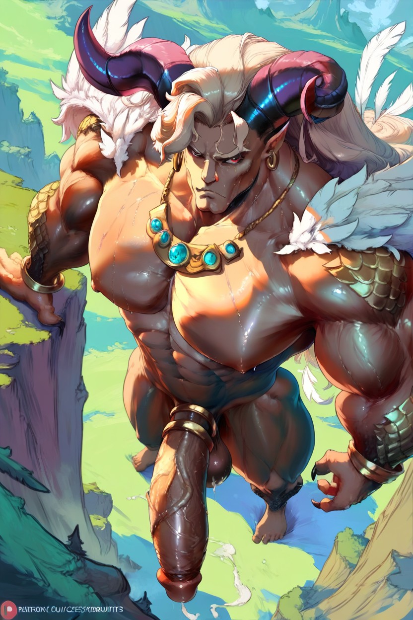 Feathers On Shoulders, Cumshot, Long Feathers As Hair AI Gay Porn