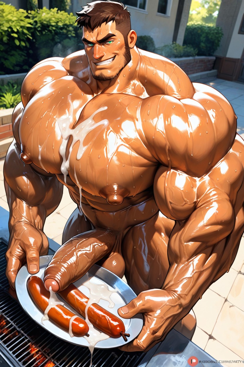 Sweating Underarms, Cum On Chest, Body Fat AI Gay Porn
