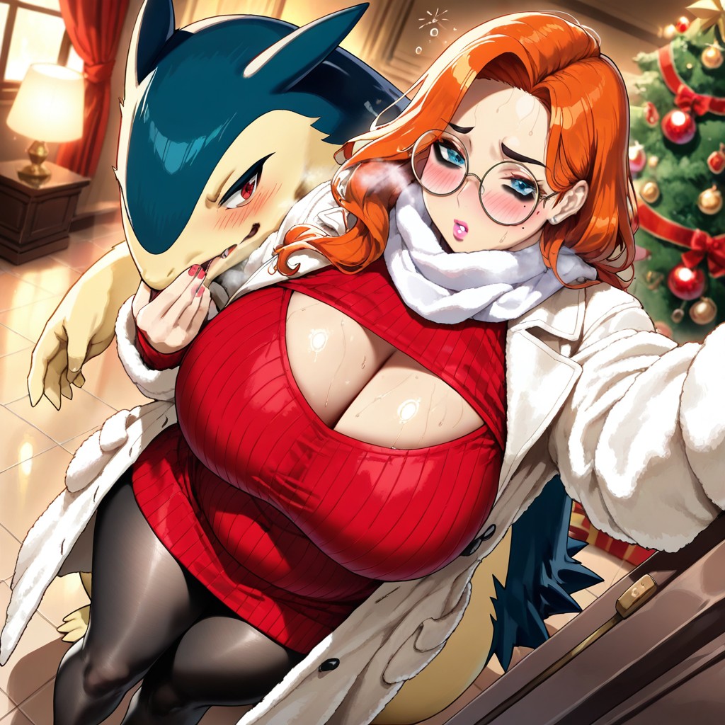 Long White Camel Wool Coat, Smoky Eye Makeup, Typhlosion Sniffing Woman AI Gay Porn