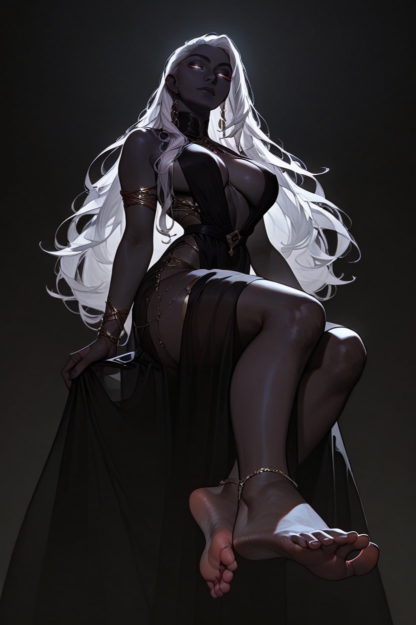 Black Loose Goddess Dress, White Hair, 18+ Porno IA