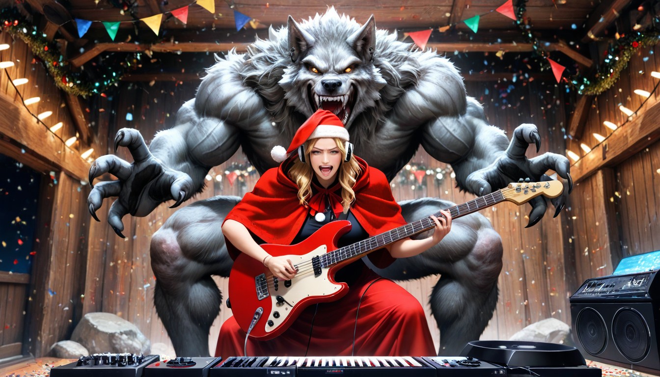 Playing Bass Guitar In Dynamic Pose, K Resolution, Detailed Skin And Furry Texture AIポルノ