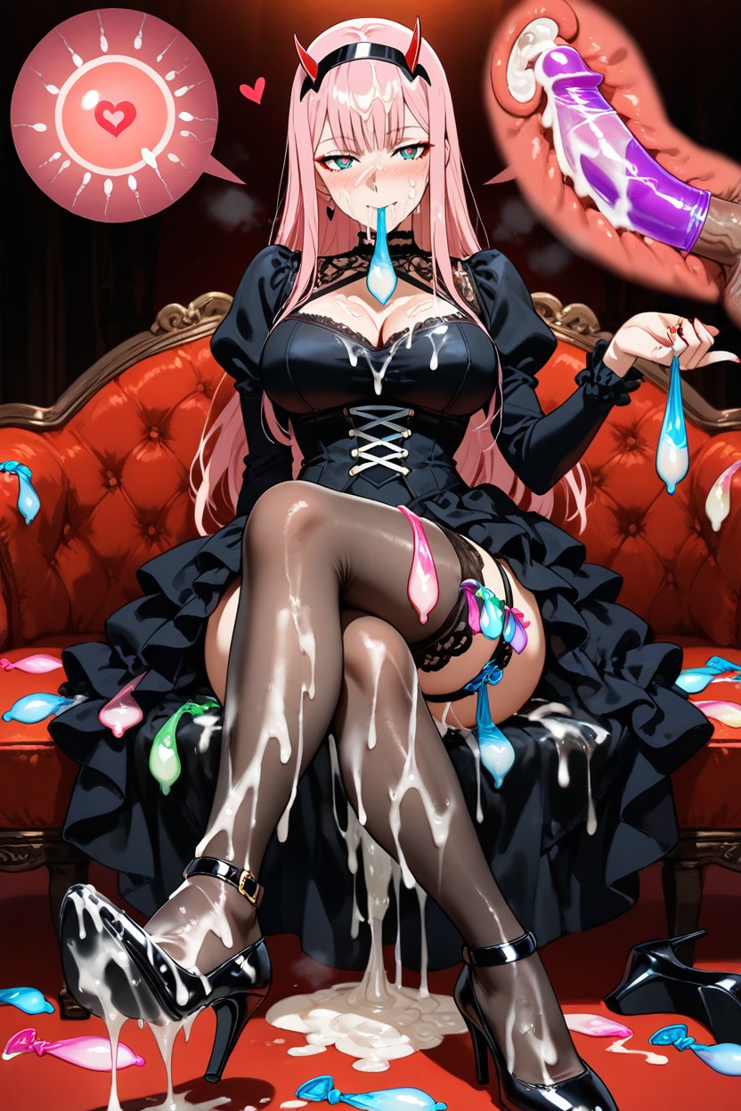 Cum Everywhere, Gothic Dress With Black Stockings And Lace-up Heels, Cum On Clothes Huge Amount Of Cum Hentai IA