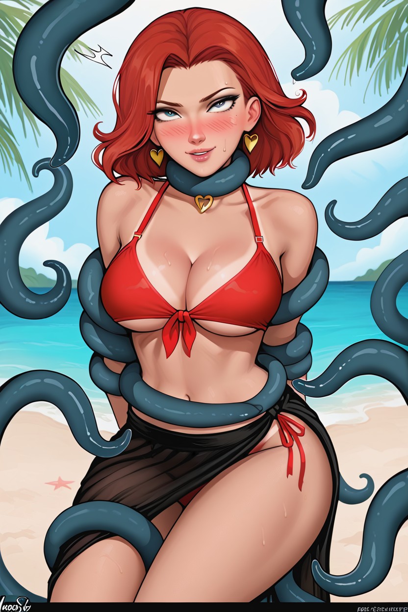18+, Sarong Pulled Down Thighs By Tentacles, But Aroused Hentai KI Porno