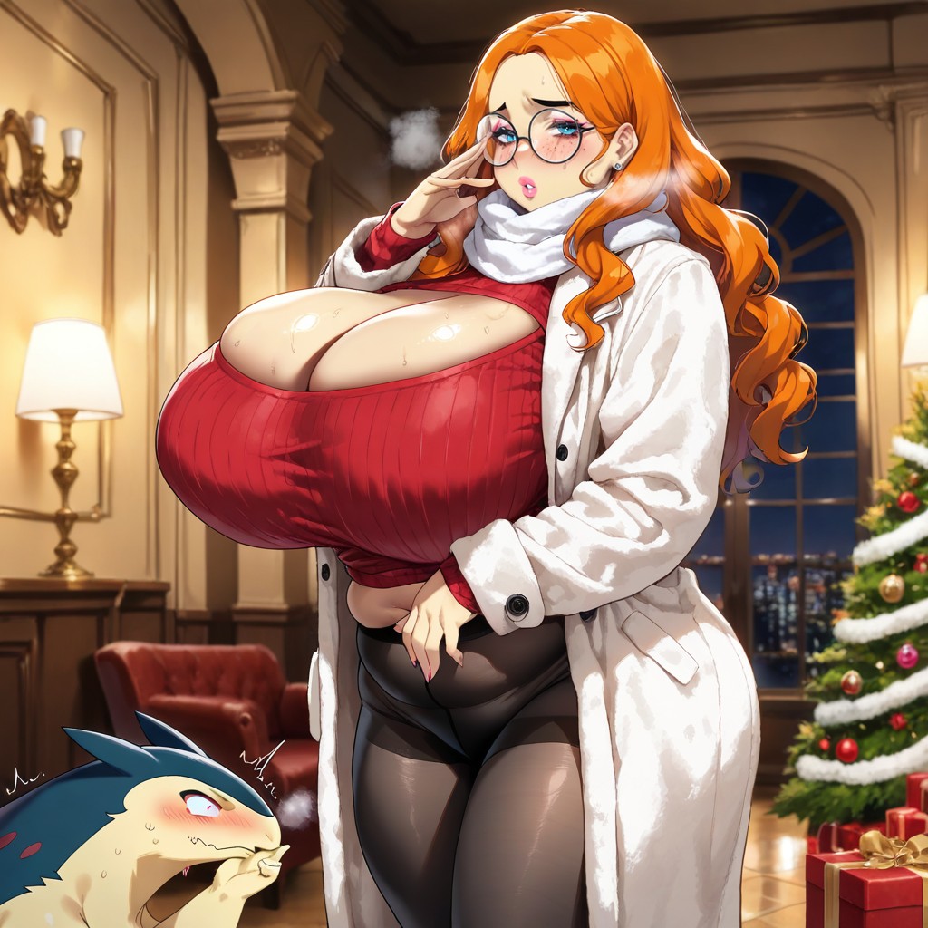Ribbed Knit Fabric, Warm Golden Lighting, Christmas Decor AI Gay Porn