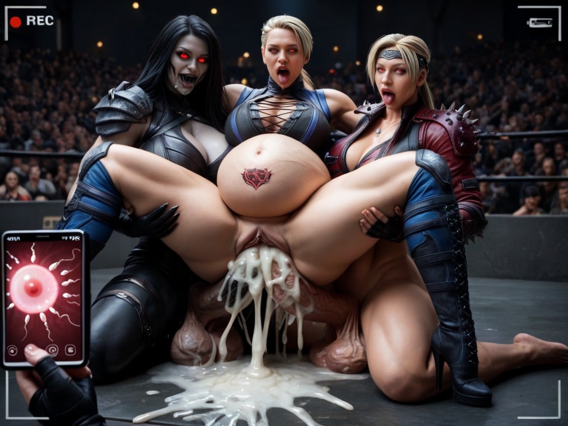 Messy Cum Oozing From Pussy, Massive Bloated Belly, Female Sonya Blade From Mortal Kombat Porno IA