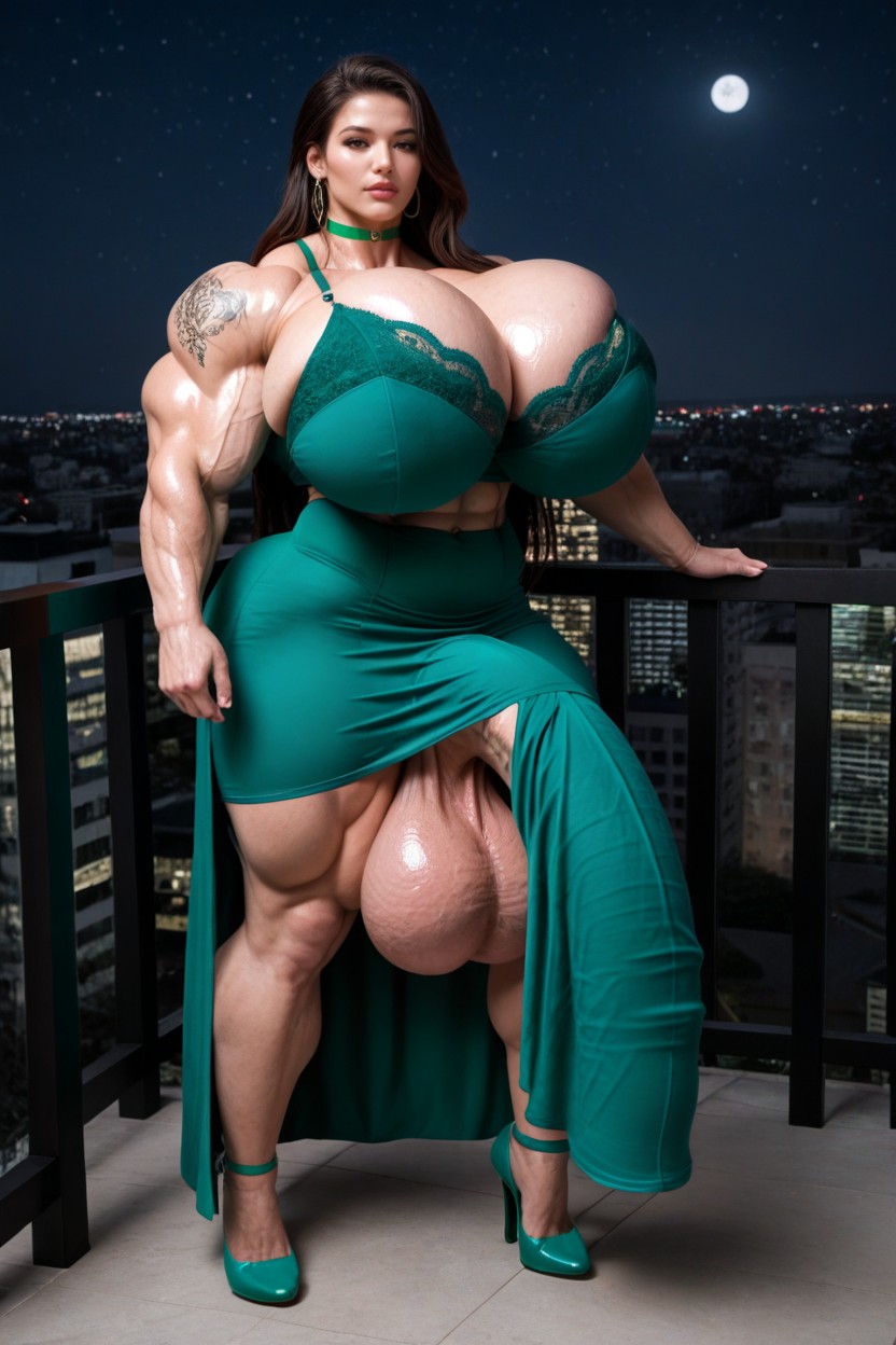 Balls Bra, Snatched Waist, Green Collar Shemale AI Porn