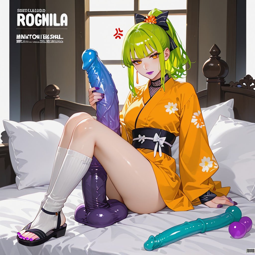 Dimly Lit, Colored Hair Extension, 18+ Hentai AI Porn