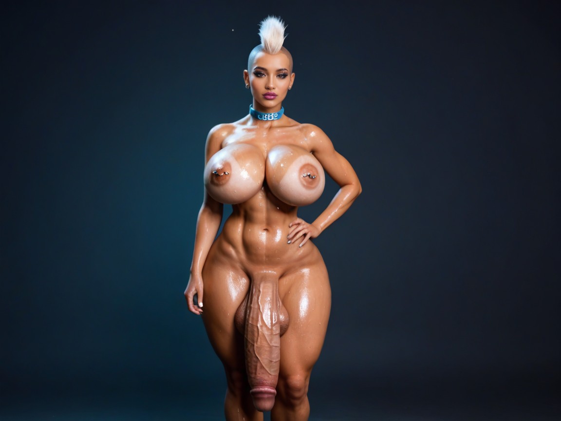 Transparent Blue Plastic Collar, Visible Black Ambient Light, Japanese Beautiful Model Shemale AI Porn