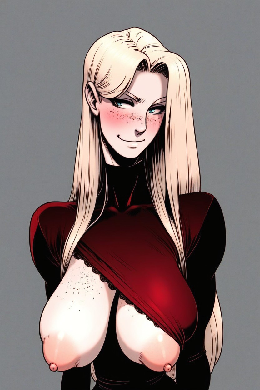 Pink Nipples, Smirk, Very Pale Skin AI Porn
