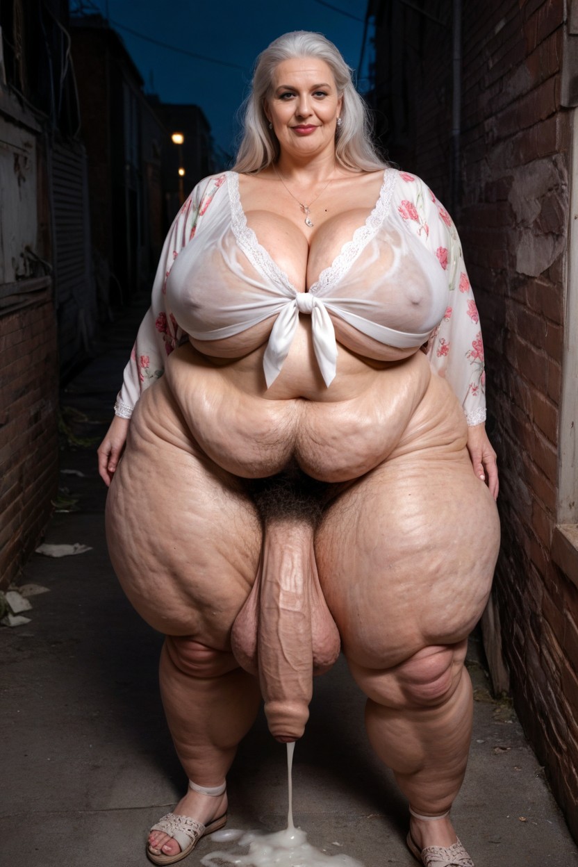 Wide View Extremely Large Ass Saggy Parted Breasts, Cumshot, Long Length AI Porn