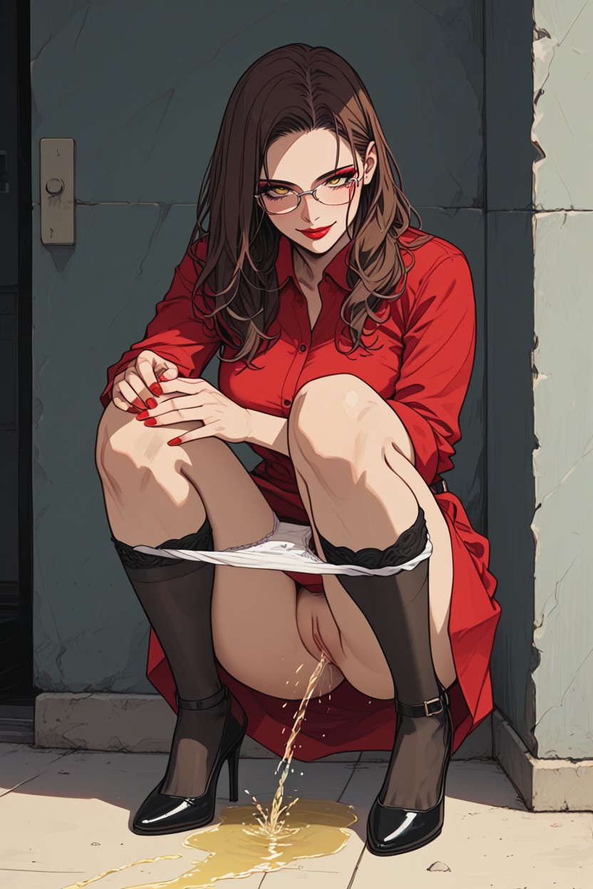 Extremely Beautiful, Squatting, Smokey Eyes Hentai AI Porn