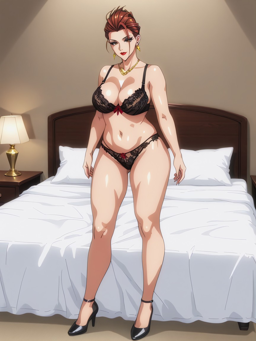 Brunette, Clean Slicked Back Hair, Legs Spread Wide Hentai AI Porn