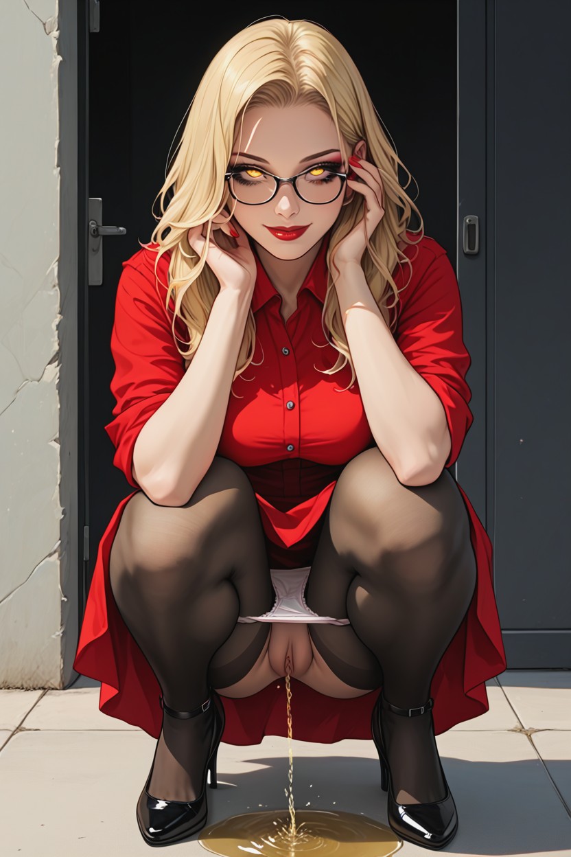 Holding Her Dress With Her Hands, In Hiding Place, Brunette Hentai IA