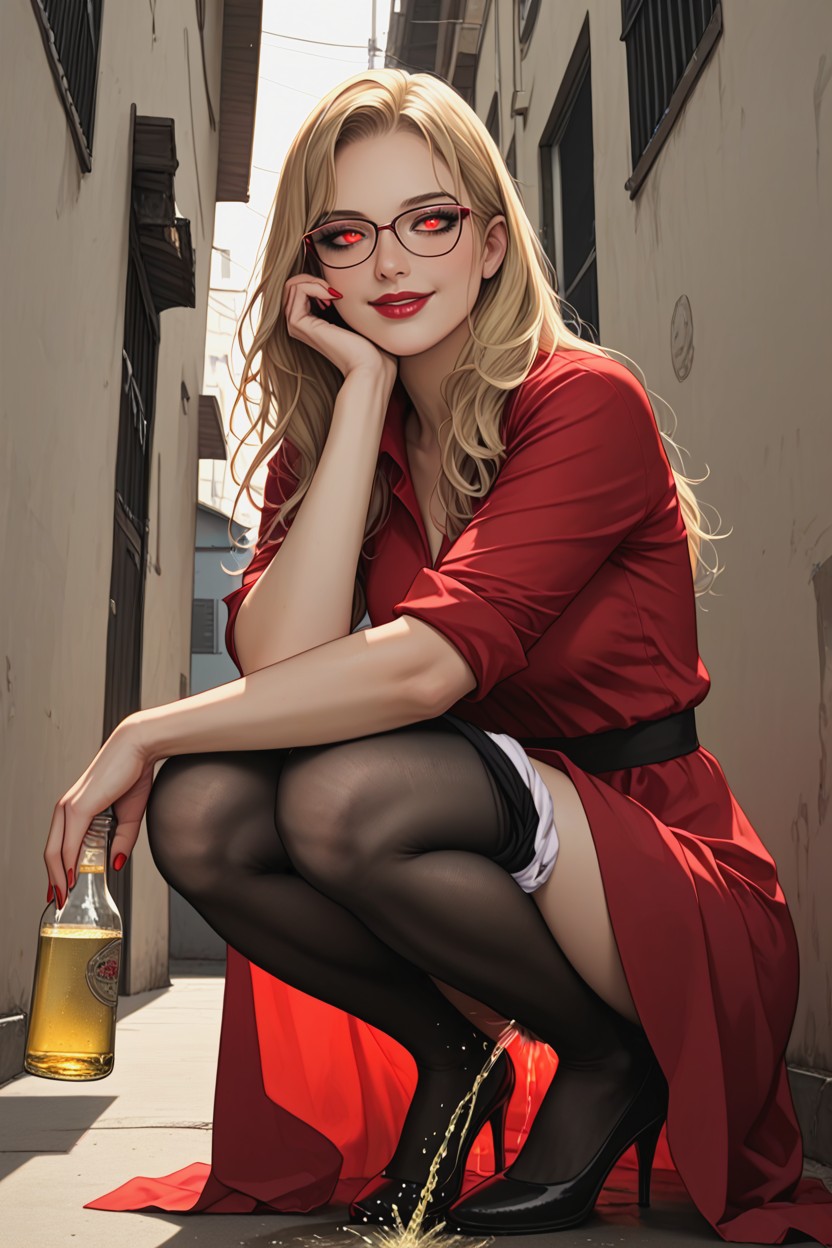 Red Lips, Backyard Near Garbage Bin, Secuctive Smile Hentai IA