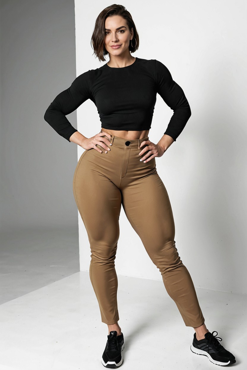 Bobcut Straight Brunette Hair, Front View, Big Thighs AI Porn