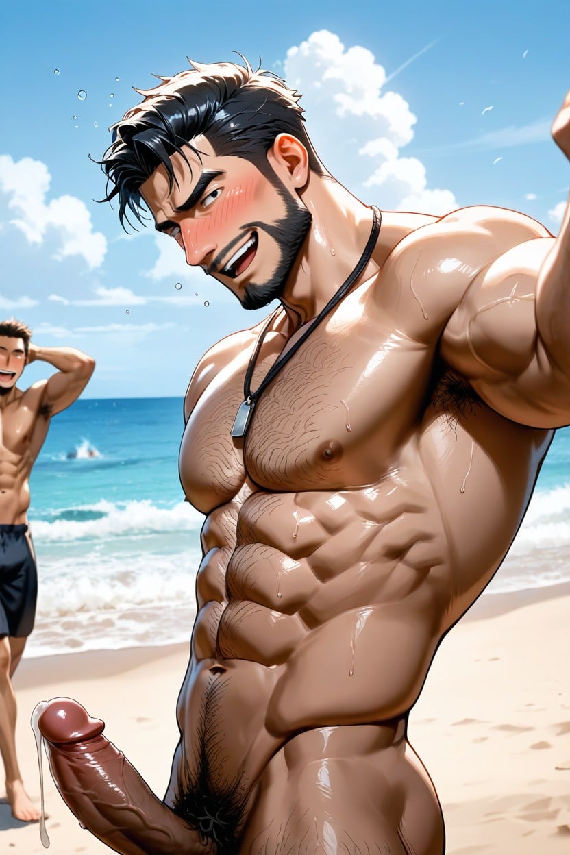 Sand Everywhere, Horny, Sub Is Shirtless AI Gay Porn
