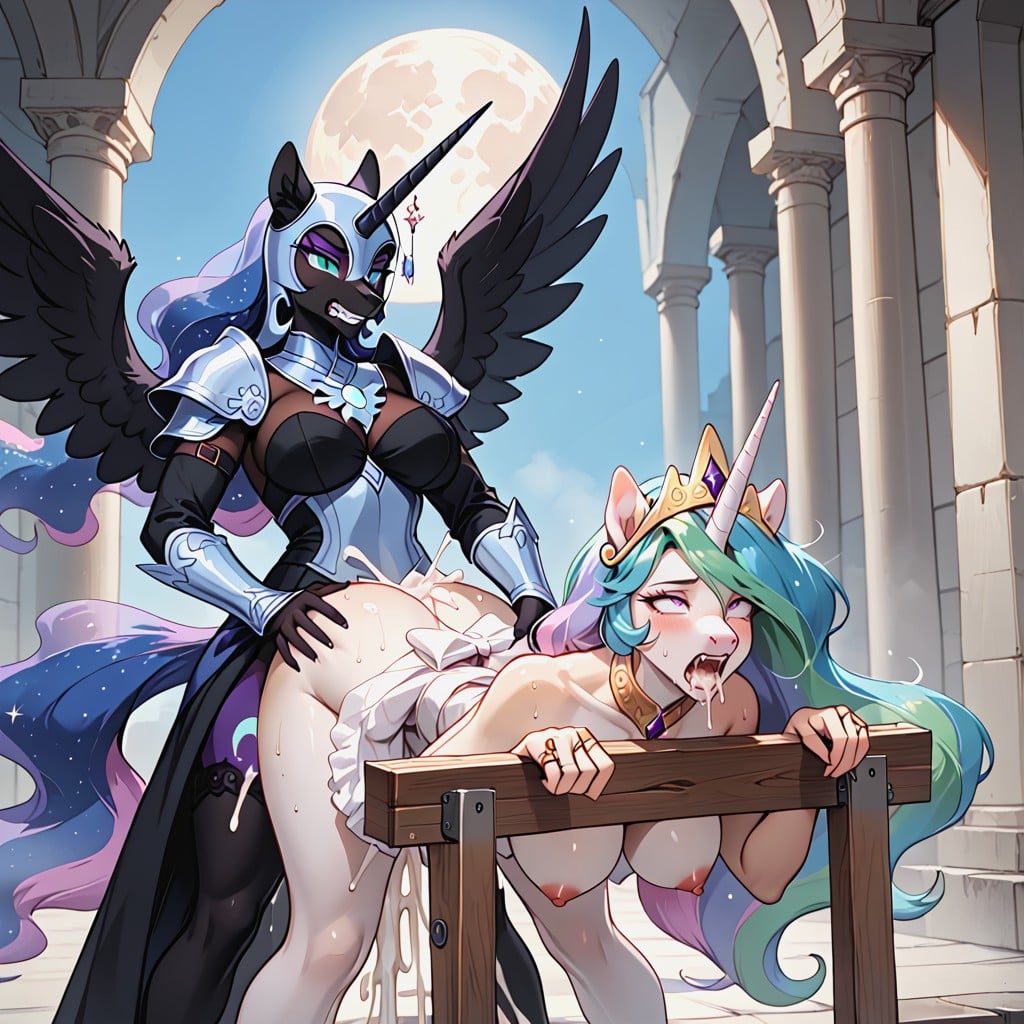 Futa Nightmare Moon Behind Her, Pose De Pilori, Ass Up Porno IA Furry