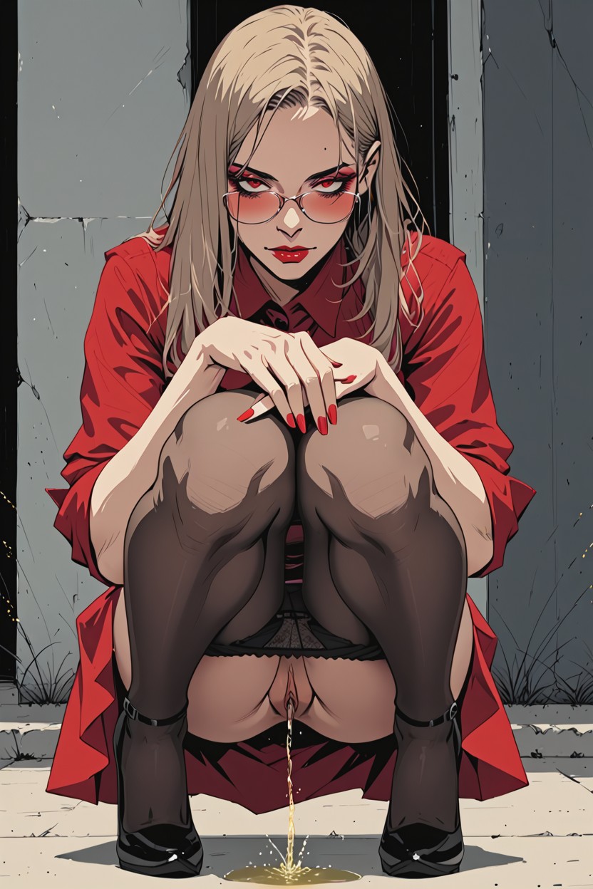 Eyeliner, Exaggerated Jet Of Pee, Yellow Piss Hentai AI Porn