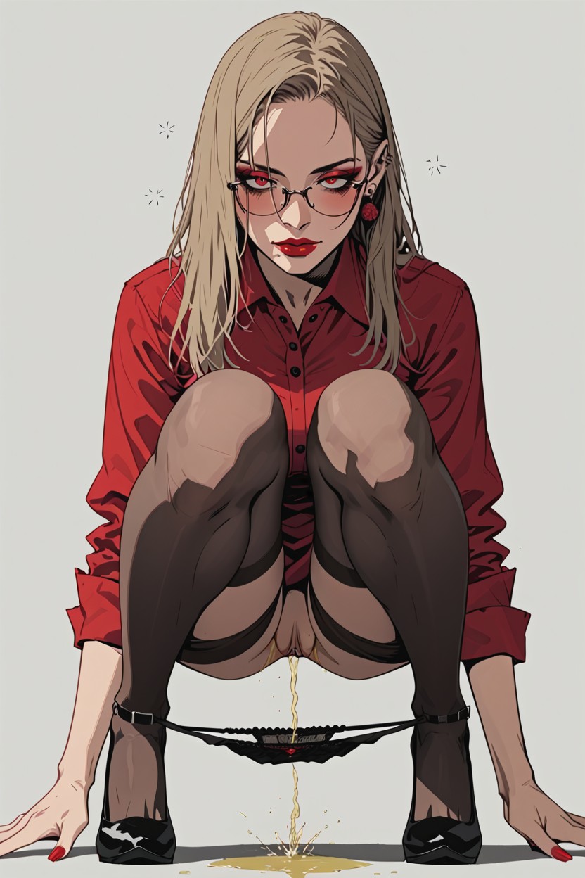 Peeing, Holding Her Dress With Her Hands, Front View Hentai AI Porn