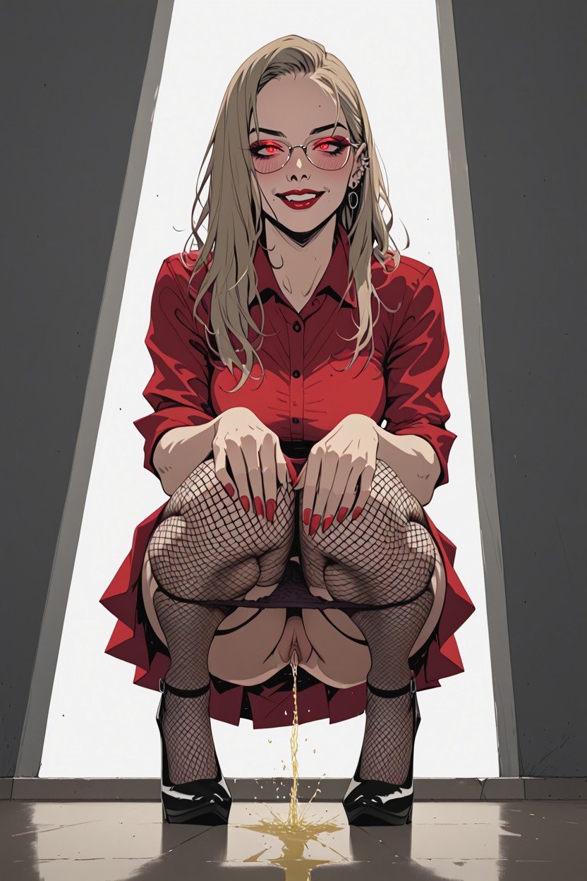 Extremely Beautiful, Exaggerated Jet Of Pee, Fishnets Hentai AI Porn