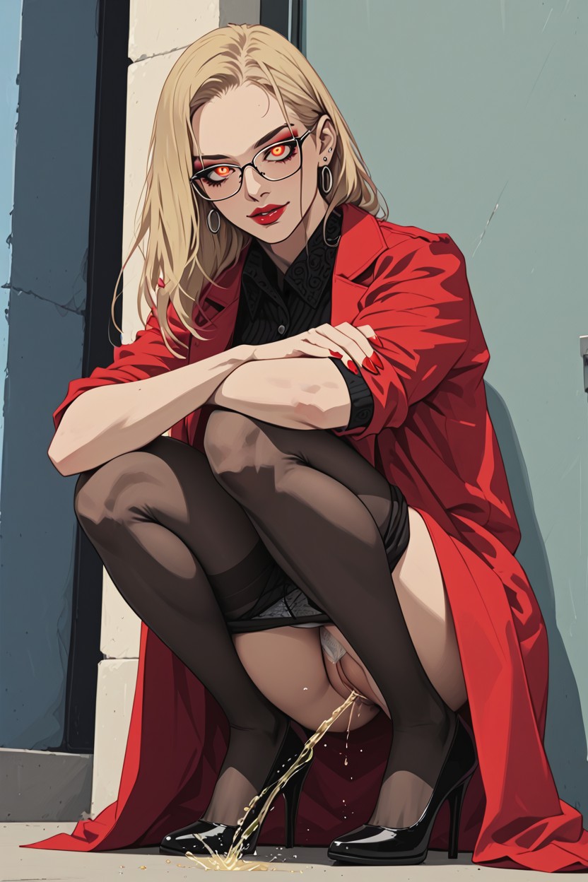 Eye Contact, Holding Her Dress With Her Hands, Eyeliner Hentai AI Porn