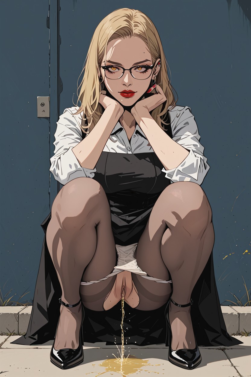 Peeing Outdoor In Secluded Pace, Blonde Hair, Brunette Hentai AI Porn