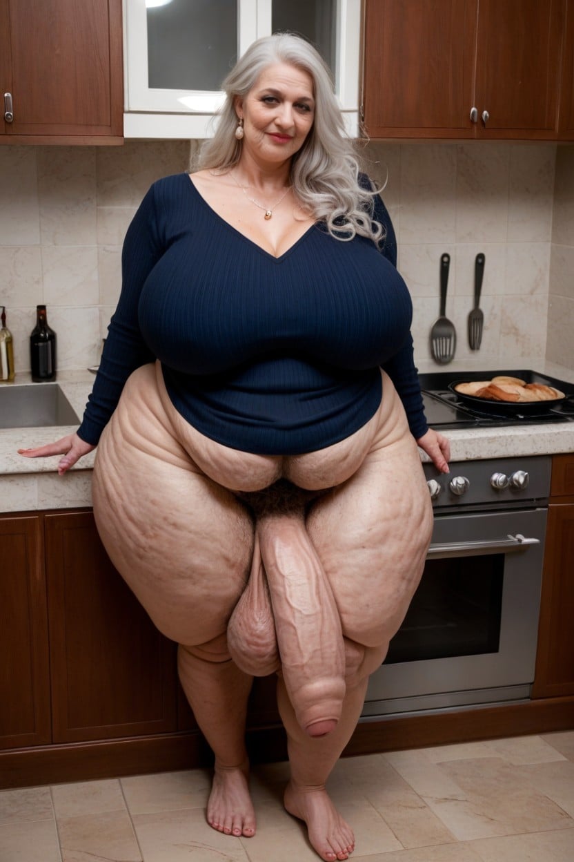 Grinning, Cellulite Arms, Huge Round AI Porn