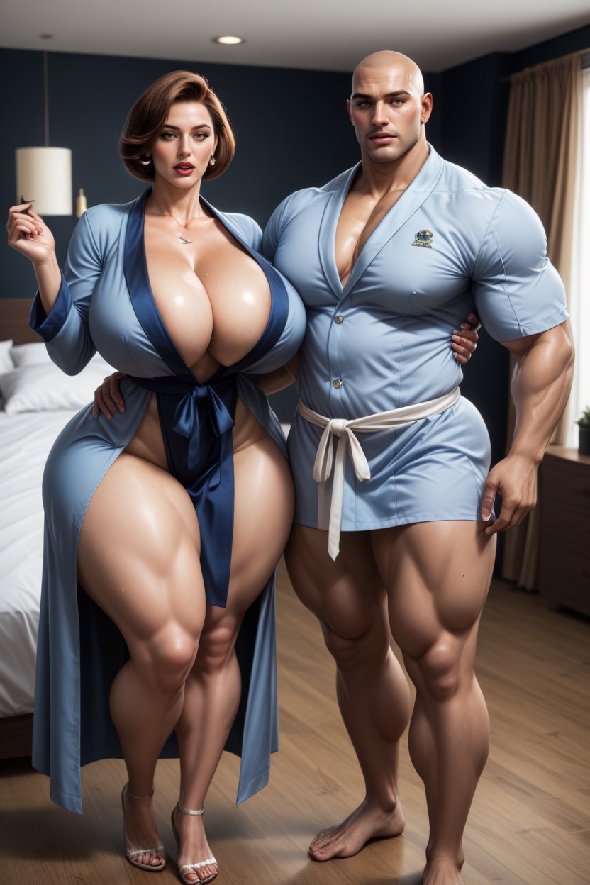 Natural Sagging Breasts, White Man, 2 People AI Porn
