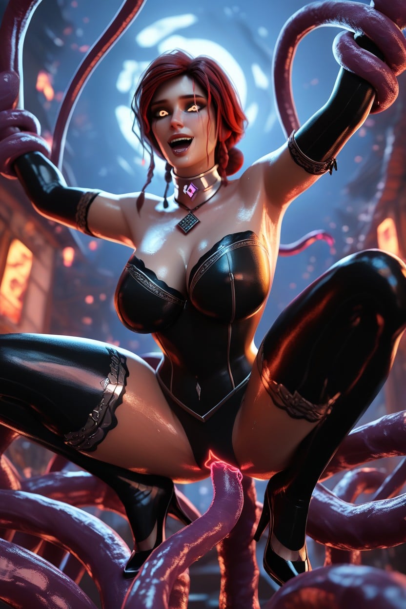Oiled Skin, M-shaped Legs, Neon Magic Light Hentai AI Porn