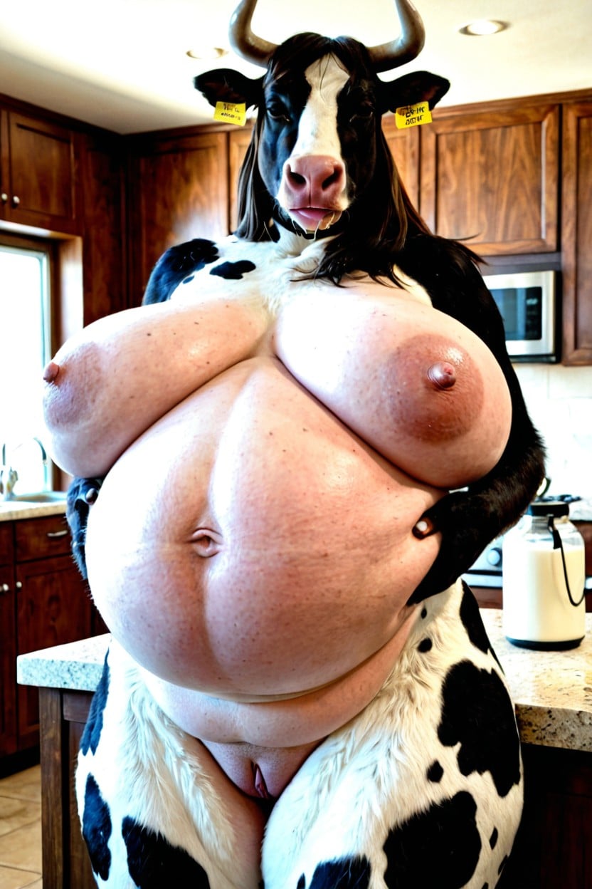 Furry Heifer, Impossibly Oversized Gigantic Huge Hyper Oversized Belly Filling Most Of The Room, Hyper Gigantic Blimp Pregnant Belly AI Porn