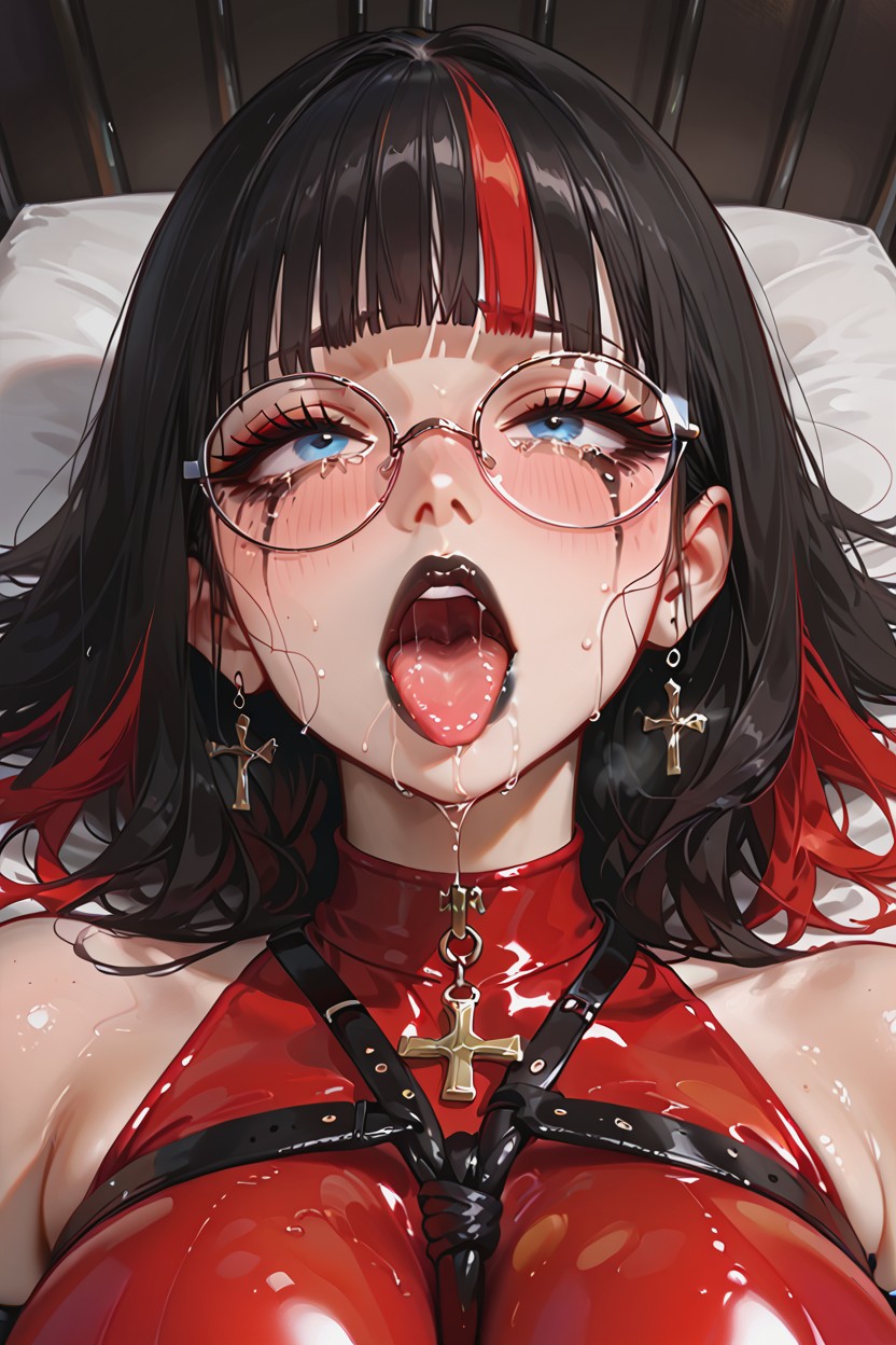 Wet, Red Latex G Tight String, Inner Hair Is Red Hentai IA