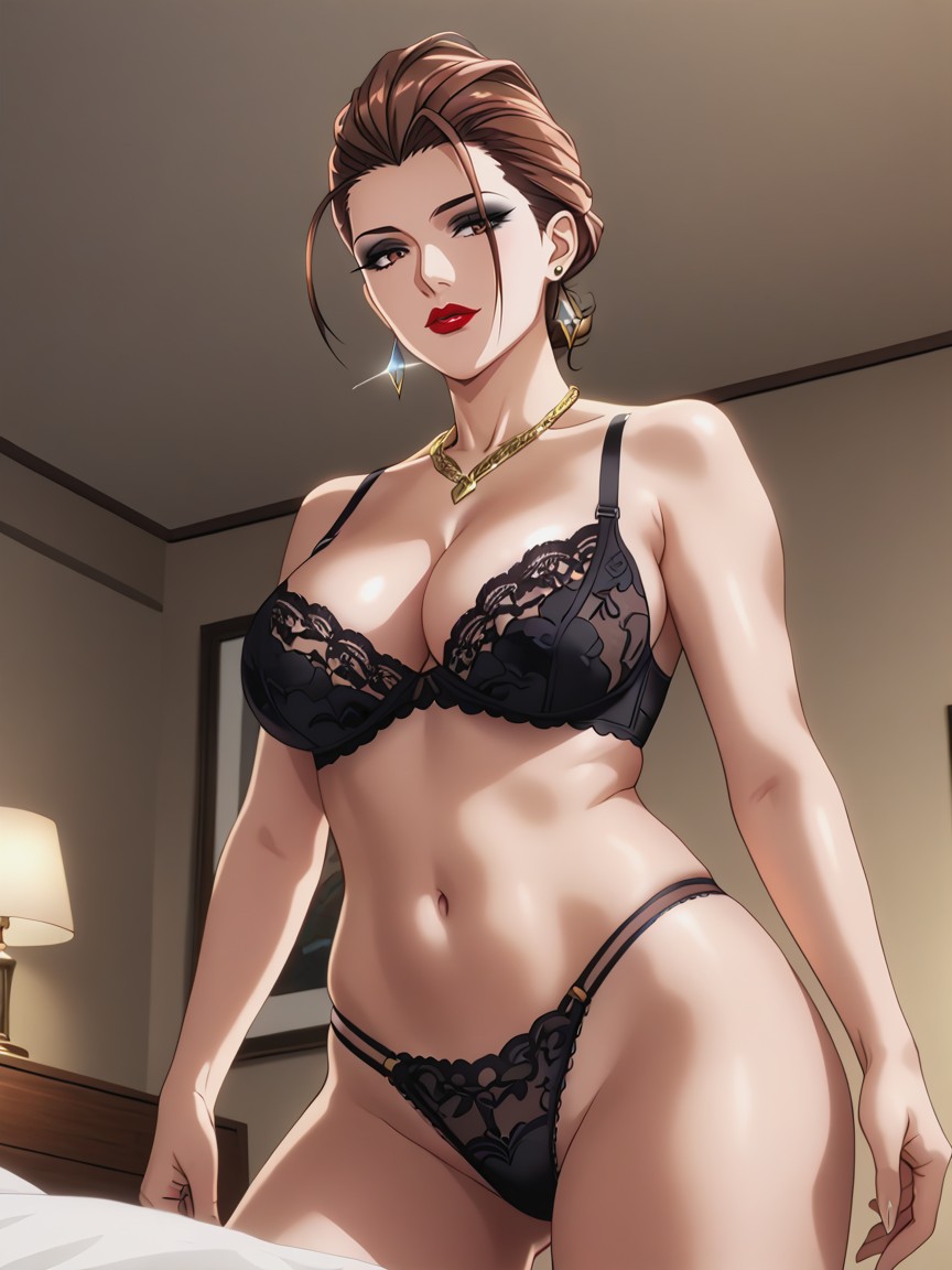 Black High Lace Panties, Cleavage, Thick Hentai IA