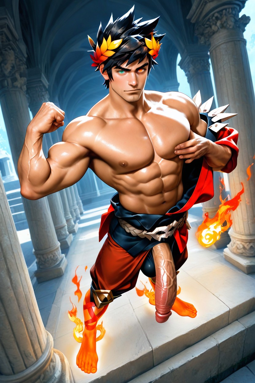Feet Of Fire, Grabbing Pecs, Horny Look On His Face AI Gay Porn