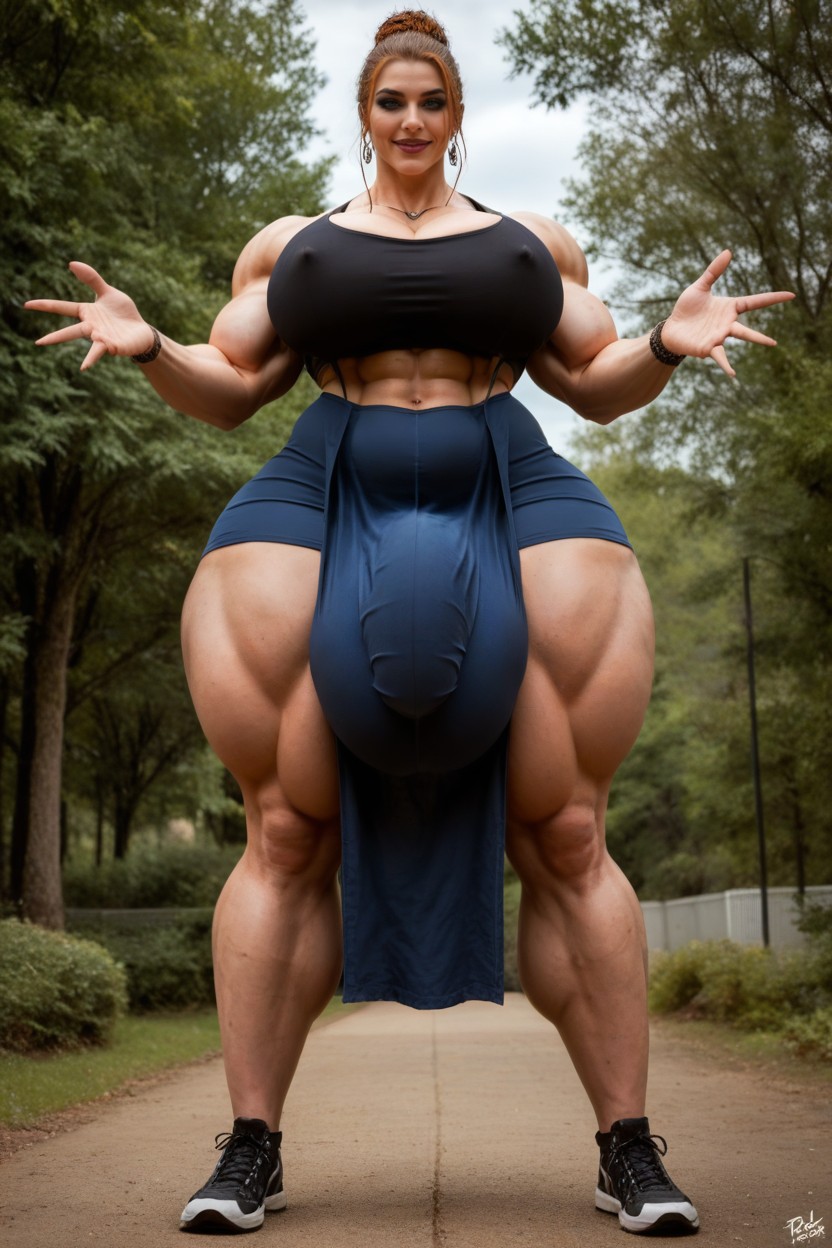 Beckoning Viewer, Extremely Muscular, Extremely Large Ass Shemale AI Porn
