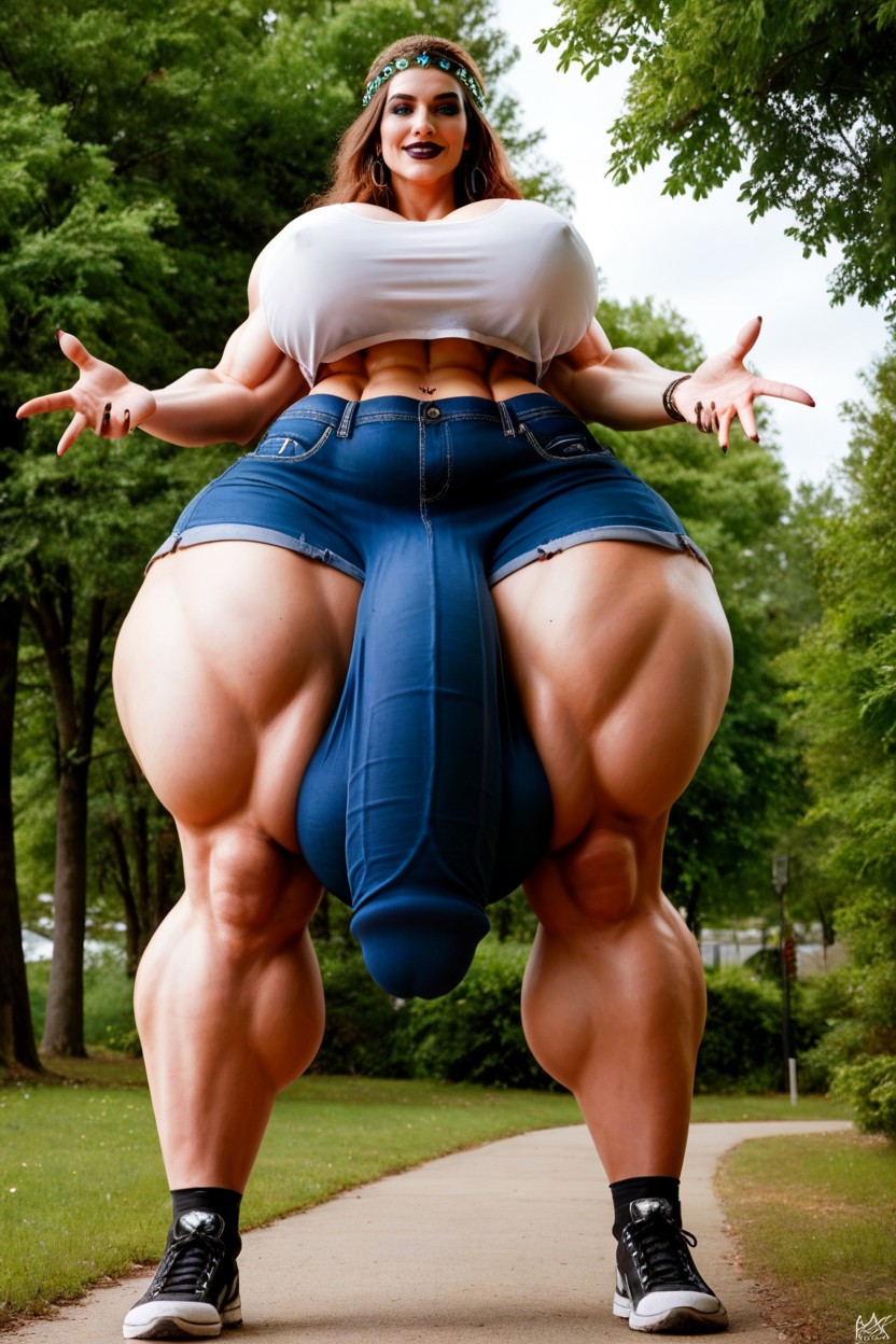 Standing Beside A Tall Oak Tree, Full Body, Extremely Muscular Shemale AI Porn