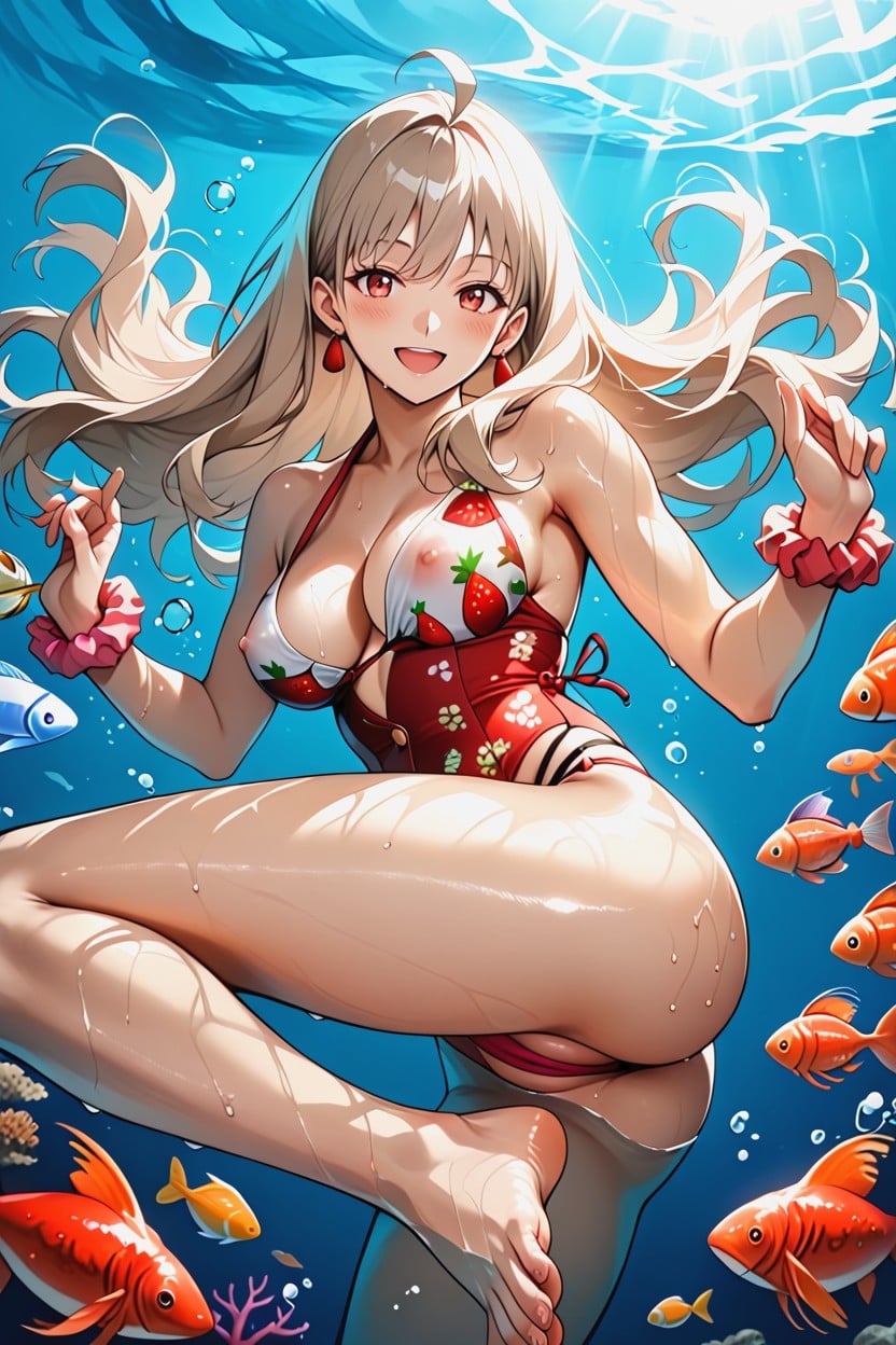 Half Wispy Hair Bangs, Sexy Idol, Open Mouth Hentai AI Porn