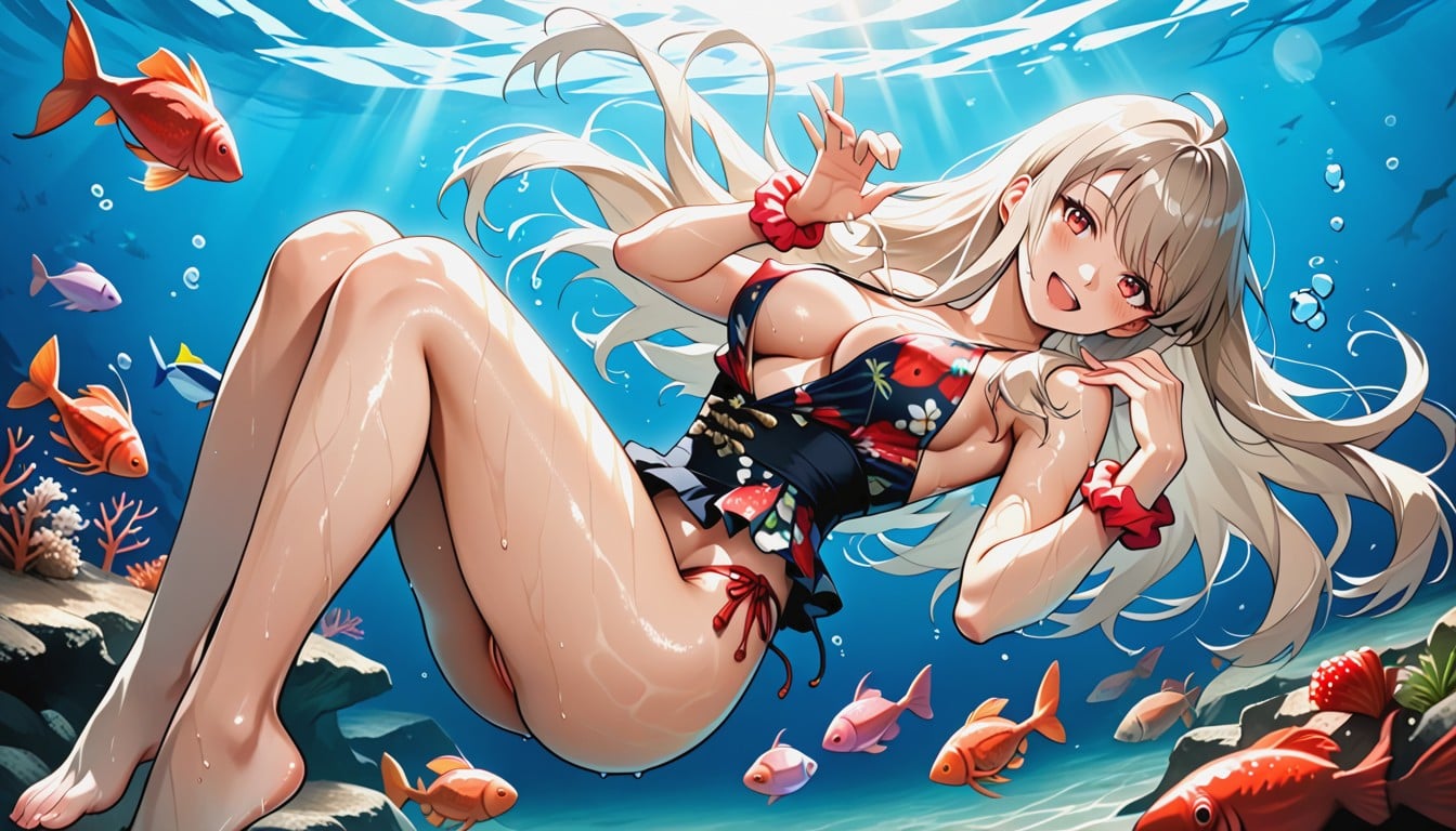 Sweaty Skin, Light Brown Hair, Permed Hair Hentai AI Porn