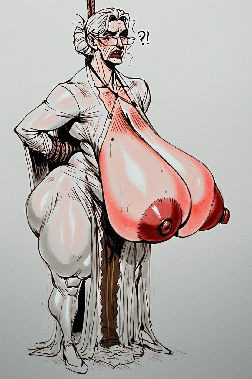 Arms Spread, Beauty Old Granny, Covered Arm Dressed AI Porn