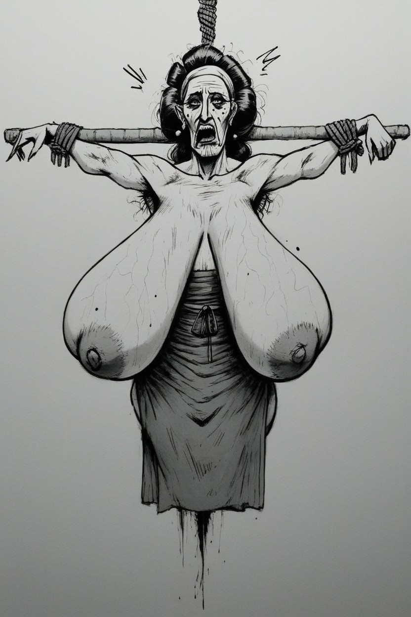 Covered Arm Dressed, Gigantic Boobs, Breasts Very Far Apart AI Porn