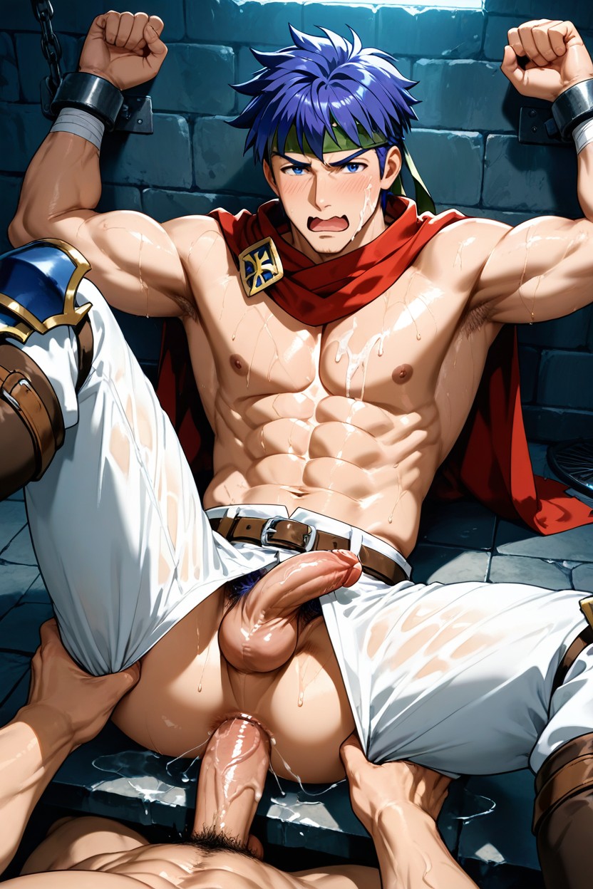 Wearing Red Cape, Bottom's Body Is Buffed And Muscular, Ike From Fire Emblem Radiant Dawn Game Bottoming AI Gay Porn