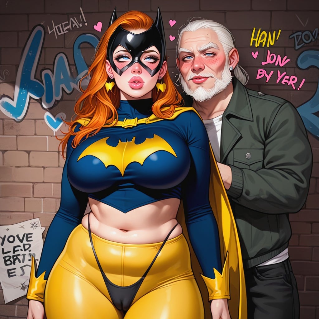 Deep Cleavage, Freckles, Batgirl Black Crop Top AI Porn