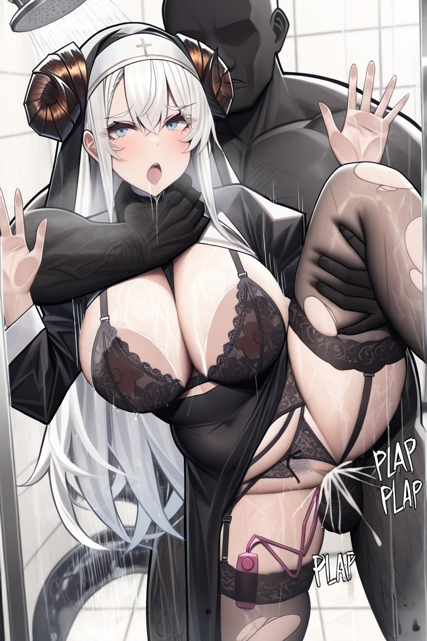 Hands Around Neck, Cheek Smashed Shower Glass, Bending Over Hentai AI Porn